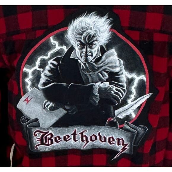 Beethoven Plaid Flannel Shirt Shacket MEDIUM Oversize Unique Plaid Musician Gift - Picture 2 of 6